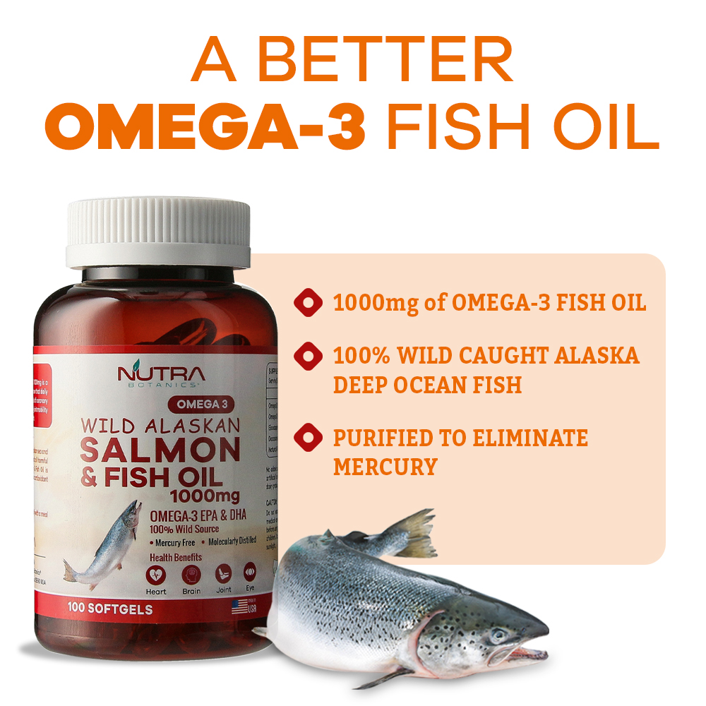 Nutra Botanics Wild Alaskan Omega 3 Salmon Fish Oil 1000mg Halal